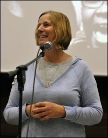 Cindy Sheehan, the leading US anti-war activist, speaking at Socialism 2010, photo Paul Mattsson