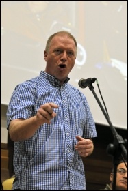 Matt Wrack, Firebrigades Union (FBU) General Secretary, speaking at the Socialism 2010 rally, photo Paul Mattsson