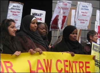 Manchester law centre staff protest against funding cuts, photo Hugh Caffrey