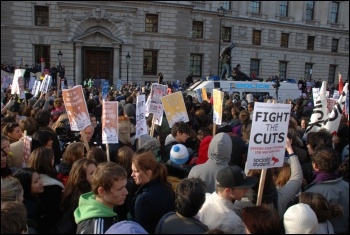  University, college and school students kettled in central London against higher tuition fees and education cuts , photo Suzanne Beishon