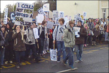 300 students from the newly renamed Gower (Further Education) College in Gorseinon, a few miles west of Swansea, joined the national day of action against tuition fee rises and the cutting of the EMA grant, photo Rob Williams