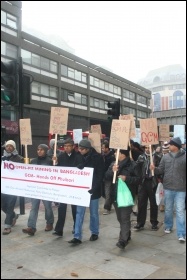 Protesters demand halt to opencast coal mining in Bangladesh outside mining company Global Coal Management Resources Ltd annual general meeting , photo M Thain