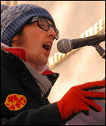 Ian Pattison, Socialist Students, addresses the 35,000 strong Day X rally against tuitions fees on behalf of the Leeds University occupation, photo by Suzanne Beishon