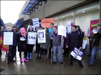 demonstration in Halifax organised by Socialist Party members, involving around 30 students from Calderdale College, and the grammar schools Crossley Heath and North Halifax, photo by Halifax Socialist Party