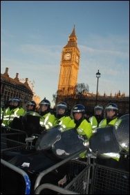  Brutal policing faced the students protest outside parliament on Day X as tuition fees debated, photo Suzanne Beishon