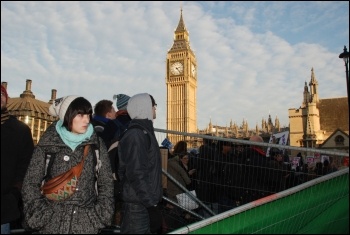 Students protest outside parliament on Day X as tuition fees debated, photo Suzanne Beishon