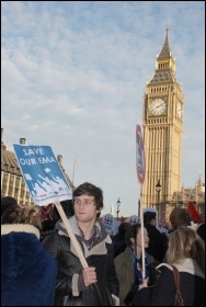 Under siege: students protest outside parliament on Day X as tuition fees debated, photo Suzanne Beishon
