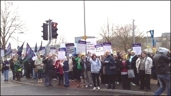NHS cleaners employed by Compass Medirest on a 48 hour strike in Southampton and Buckinghamshire, photo by Southampton Socialist Party