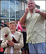 Bob Crow, Railway workers union general secretary, RMT, addresses NSSN lobby of TUC, photo Suleman Civi