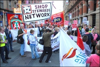Lobby of 2010 TUC congress organised by the National Shop Stewards Network, photo S Beishon