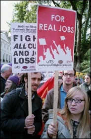 London anti-cuts demonstration jointly called by the NSSN, RMT, NUT, FBU, PCS and other unions, photo Paul Mattsson