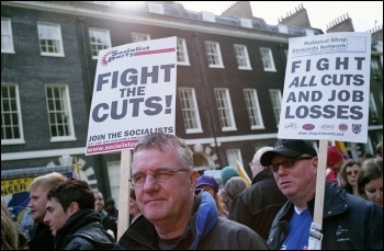 London anti-cuts demonstration jointly called by the NSSN, RMT, NUT, FBU, PCS and other unions, photo Paul Mattsson