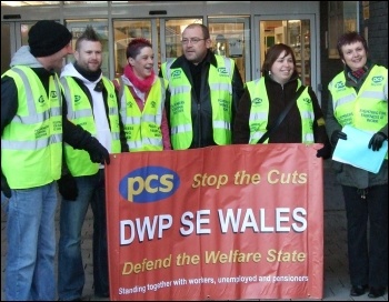 Department for Work and Pensions (DWP) civil servants in the PCS union taking strike action in Newport to provide a decent service to claimants, photo Dave Reid