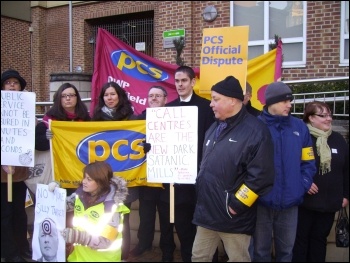 Department for Work and Pensions (DWP) civil servants in the PCS union in Sheffield taking strike action to provide a decent service to claimants