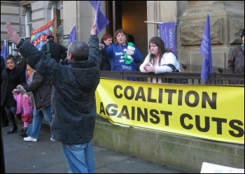 Unison members working for Bolton council lobbied the council executive on Monday 24 January, against proposed cuts, photo Hugh Caffrey
