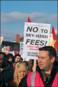 Lively and youthful march of 2,000 people in Manchester, Saturday 29 January, organised by the PCS and UCU trade unions together with the National Union of Students., photo Dave Beale