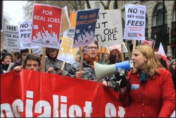 Young people march for a future: Youth Fight for Jobs and Socialist Students on the 29 January London demonstration against education cuts, photo Senan