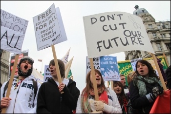 Young people march for a future: Youth Fight for Jobs and Socialist Students on the 29 January London demonstration against education cuts, photo Senan