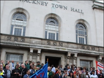 Unions protest at Hackney town hall, photo The Socialist
