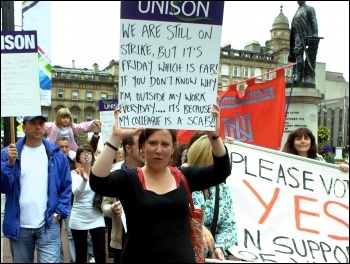 Social care workers on strike in Scotland, photo Duncan Brown