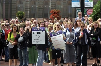 Social care workers on strike in Scotland, photo Duncan Brown