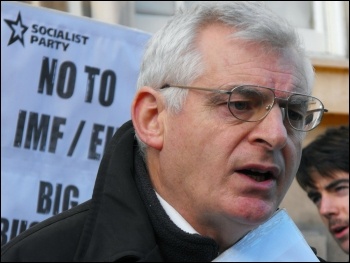 17 MEPs and Irish Socialist Party leader Joe Higgins outside the department of finance in dublin, photo Socialist Party Ireland