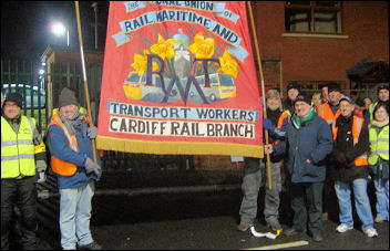 South Wales RMT signal workers on strike , photo Socialist Party Wales 