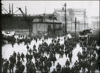 Knocking off at harland and Wolf shipyard