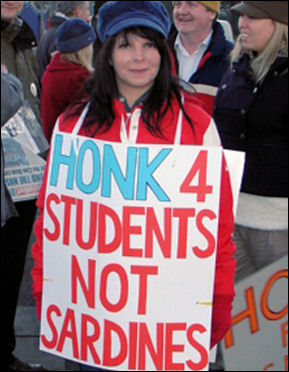 Rawmarsh Community School NUT teachers in Rotherham took nine days of strike action against cuts and redundancies, winning a repreive, photo by Chris Borman