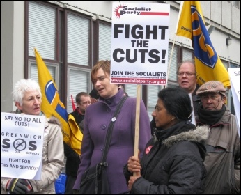 200 trade unionists, community campaigners and service users marched in Greenwich borough, south London, against the local council's brutal cuts package, photo Lorraine Dardis