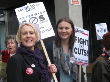 200 trade unionists, community campaigners and service users marched in Greenwich borough, south London, against the local council's brutal cuts package, photo Lorraine Dardis