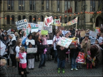 Protest against closure of Sure Start centres across Manchester, photo Manchester Socialist Party 