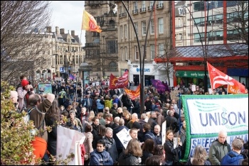 5000 people protested in Sheffield outside the Liberal Democrats' spring conference, photo Jack Jones