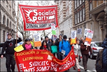 Labour councillors' conference lobbied by hundreds of angry trade unionists in March 2011, photo Suzanne Beishon