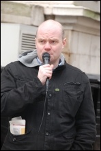 Steve Hedley, RMT, speaking to NSSN Labour councillors' conference lobby of hundreds of angry trade unionists, photo Suzanne Beishon