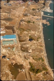 Japan: earthquake and tsunami: an aerial view of tsunami damage in Tōhoku, photo from Wikipedia 