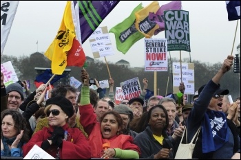 Half-million strong TUC demo, central London, 26 March 2011, against the government's cuts, photo Paul Mattsson