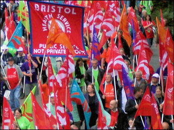 Unite trade union demonstration outside Labour Party conference 2007, photo Bob Severn