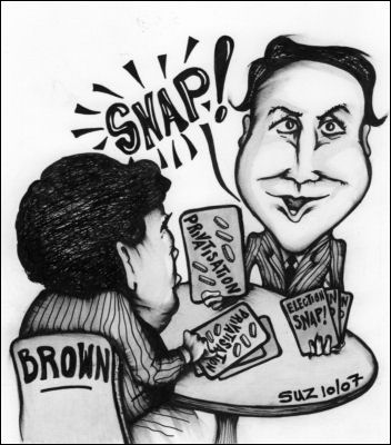 Gordon Brown and David Cameron play 'Snap'