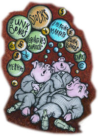 Bubbles: the cover of Socialism Today, May 2007, anticipated the bubbles bursting. Cartoon by Suz