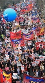 Half-million strong TUC demo, central London, 26 March 2011, against the government's cuts, photo Senan