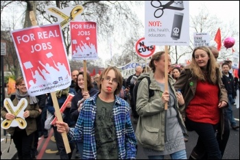 Half-million strong TUC demo, central London, 26 March 2011, against the government's cuts, photo Senan