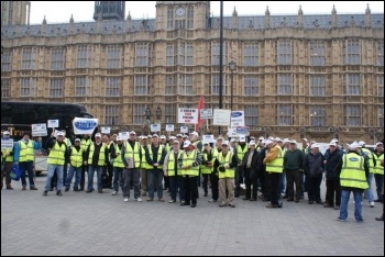200 Visteon pensioners demonstrated outside parliament on Tuesday 29 March as Ford executives met MPs, photo by Mike Gard