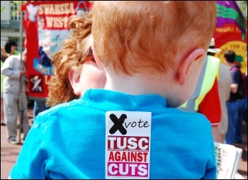 Wales May Day celebrations, with young TUSC supporter, photo Les Woodward