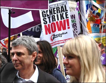 Socialist Party calls for 24-hour public sector strike on the TUC demo, photo by Dave Beale Socialist Party calls for 24-hour public sector strike on the TUC demo, photo by Dave Beale