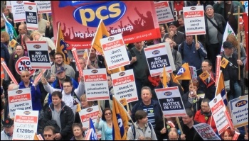 Part of the PCS contingent on the massive 26 March TUC demonstration, photo Senan