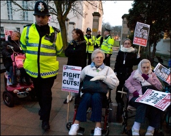 Pensioners and elderly disabled people protesting against cuts in services outside Waltham Forest council, photo Paul Mattsson