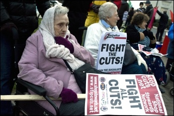 Pensioners and elderly disabled people protesting against cuts in services outside Waltham Forest council, photo Paul Mattsson, photo Paul Mattsson