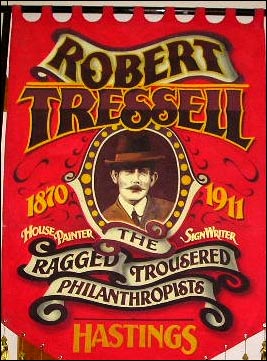 Robert Tressell Banner, made for the Robert Tressell Society in Hastings, showing The Ragged Trousered Philanthropists.