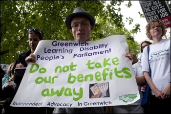  Hardest Hit Protest: Disabled people and their families protest in central London against government spending cuts, photo Paul Mattsson